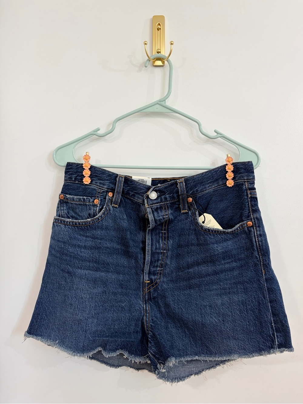 Levi's Blue Denim Ribcage Shorts with Black Tag